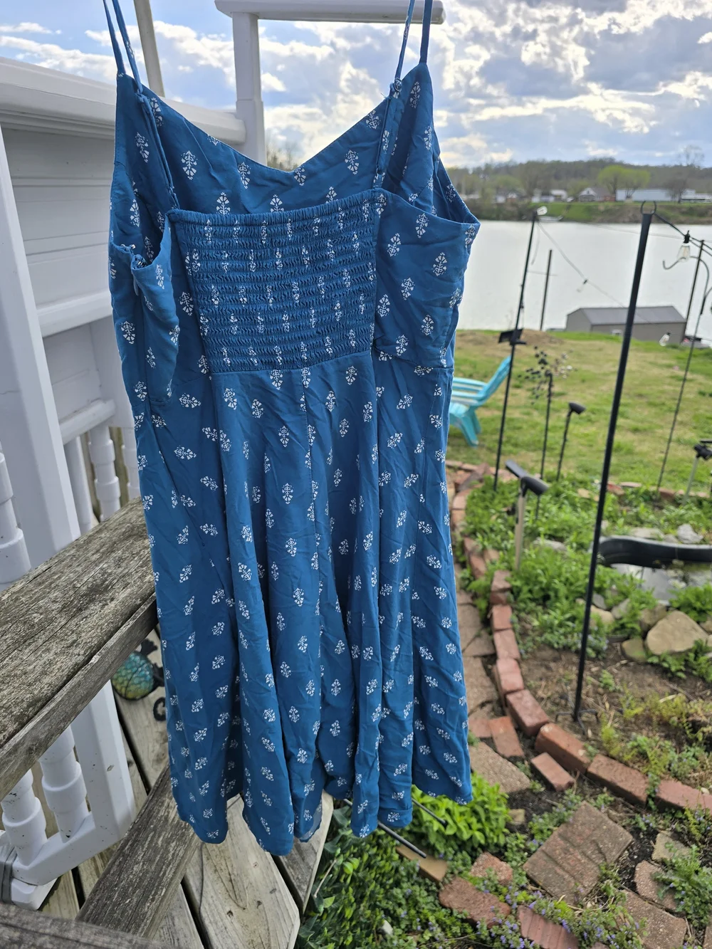 Old Navy Teal With White Pattern Sun Dress - Picture 6 of 8